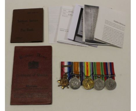 1914 Star Trio with loose Aug-Nov clasp (6118 L.Sjt C H Lanning 2/K.R.Rif.C.), Defence Medal, War Medal. Lot includes Soldier