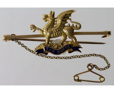 Sweetheart brooch for The Buffs. Gold and enamel.  Stamped 'C P & Co 15ct'.  (6.5gms)