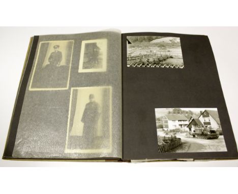 German WW2 photo album with fifty two army related photos and twenty two post WW2 reunion photos his original DVL sports badg