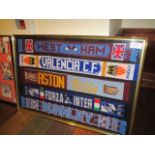 Display of 5 Scaves - West Ham, Valencia, Aston Villa, Inter Milan, Burnley 61-1/2in w x 41-1/2in