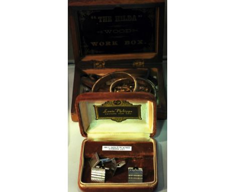 A collection of assorted early 20th Century and later cufflinks, tie clips, studs, brooches etc
