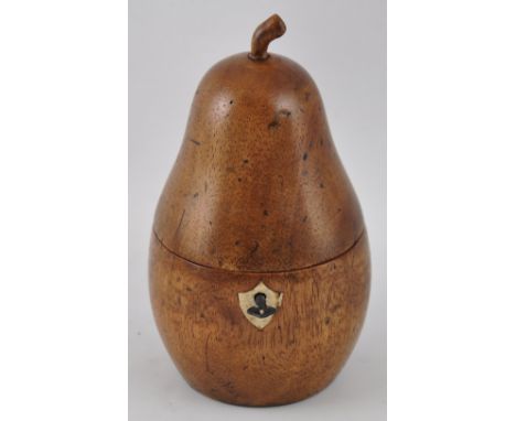 A Georgian style turned fruitwood pear shaped tea caddy, h:19cm
