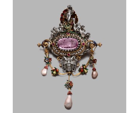 FRANÇOIS-DESIRE FROMENT-MEURICE ANNEE 1855 EXCEPTIONNELLE GRANDE BROCHE PENDANT NEO-RENAISSANCE "LA TOILETTE DE VENUS"Elle es