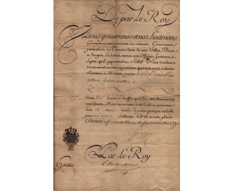 Historical French Correspondence documents, We, Governors and our Lieutenants General in our province in the army, Governor i