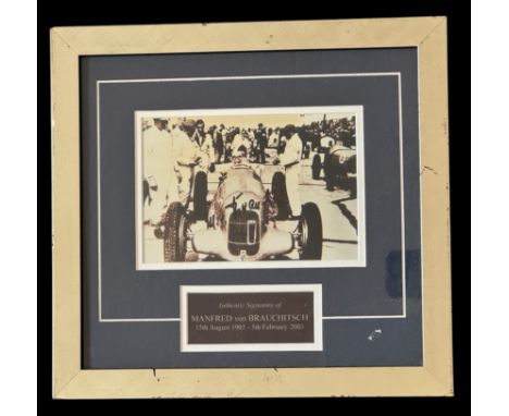 Manfred von Brauchitsch signed 12x12 inch overall framed and mounted vintage black and white photo and name plaque. Good cond