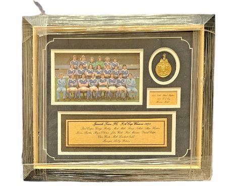 Ipswich Town 22ct Gold Plated Replica 1978 FA Cup winners medal framed and matted display includes colour team photo and team