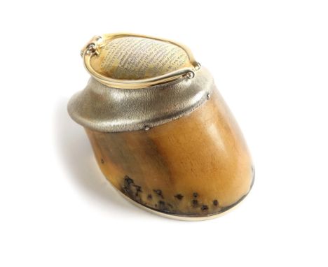 Horse racing. Victorian racehorse 'The Cur', his hoof converted to an inkwell in silver-gilt by Robert Garrard II, the lid en