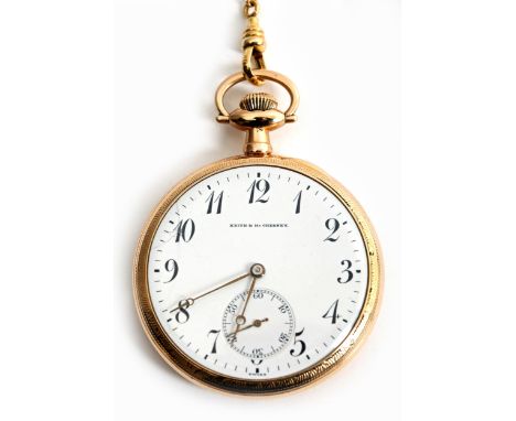 A Longines, size 12, open-faced pocket watch, c.1911, the white enamel dial with Arabic numerals and subsidiary seconds dial 