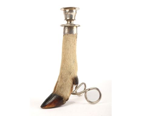 Deer's hoof candlestick by Rowland Ward, the silver plated sconce stamped "Rowland Ward - Limited - 167 Piccadilly" to the in