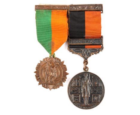 1916 Rising pair to Volunteer Francis O'Flanagan, Four Courts garrison. A 1916 Rising Service Medal privately engraved 'Franc