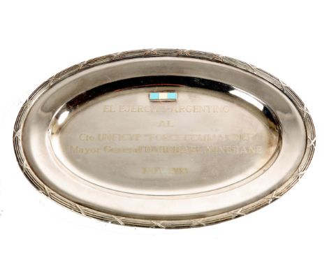 United Nations Peacekeeping Force Cyprus, November 1993, an oval silver-plated tray with enamelled colours of Argentina, engr