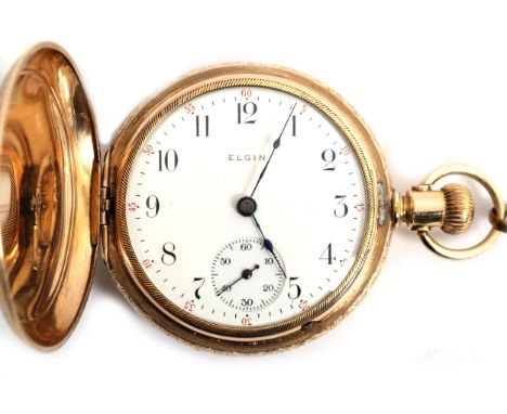 An Elgin National Watch Company, size 18, hunting pocket watch, c.1903, the 44mm white enamel dial with Arabic numerals and s