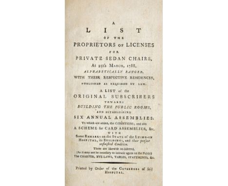 Lying-In Hospital Dublin (Rotunda), A List of the Proprietors of Licenses for Private Sedan Chairs, first and only edition Du