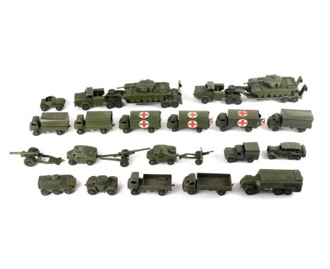 Dinky. A collection of unboxed Dinky military models. 660 Tank transporters (2) 651 Centurion tank (2) 623 Army covered wagon
