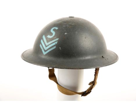 1939-46 Local Security Force sergeant's Brodie helmet, stencilled in light blue with 'S' above three chevrons to the brow and