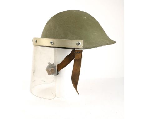 Óglaigh na hÉireann 1970s/80s riot helmet. A 1950s Mk III 'turtle' steel combat helmet, with liner, adapted in 1970s by Irish
