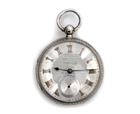 A parcel-gilt, silver cased, fusee, lever pocket watch c.1890, the 50mm white-metal engine turned dial with gilt Roman numera