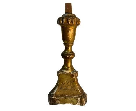Gilded wooden candlestick base, eighteenth century. H Cm 40.