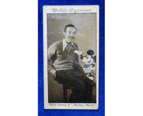 Cigarette card, Wills Cinema Stars 3rd series type card number 24 Walt Disney With Mickey Mouse (no creasing some slight edge