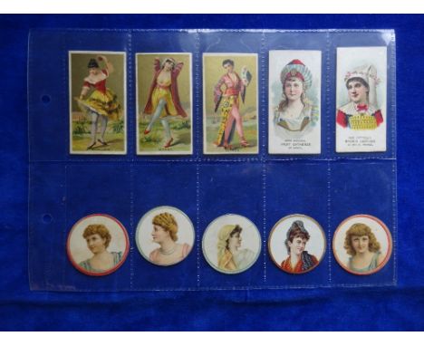 Cigarette cards, USA small mixture 23 cards from various series Kimball Dancing Girls (3, grubby backs), Duke Actors & Actres