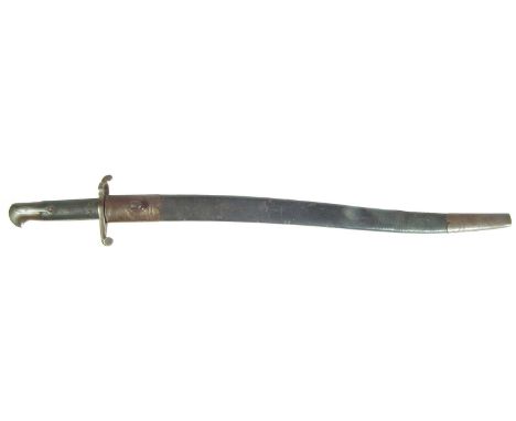 1853 pattern artillery yataghan sword bayonet and scabbard, the pommel marked JS 86, 9, the mortice slot has a forward lead.7