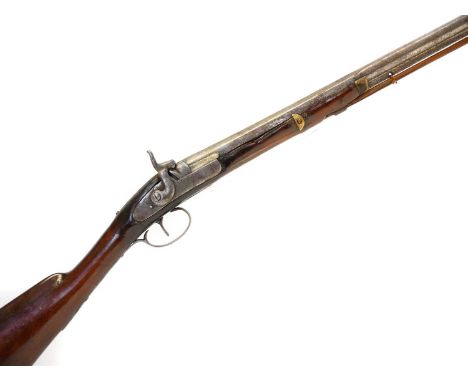 Percussion 18 bore shotgun, 34 inch barrel, shell patch box to butt.Section 58(2) antique / obsolete calibre, can be owned wi
