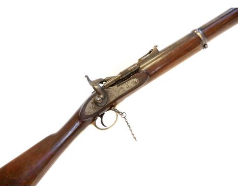 Three band .577 Snider rifle, 36 inch barrel with three groove rifling fitted with folding ladder sight and MkIII breech, Cro
