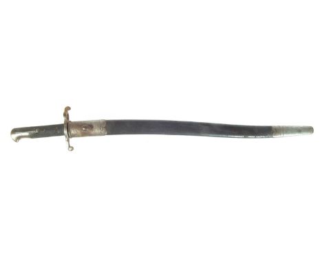 Martini Henry 1860 pattern Yataghan sword bayonet and scabbard, stamped F.H. and 10 73.73cm long 