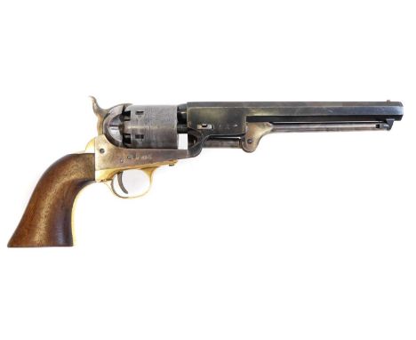 Uberti .36 Colt Navy percussion revolver, 7.5inch octagonal barrel, the cylinder with naval battle scene, serial number 11048