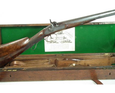 Percussion silver mounted double 14 bore shotgun by Smith of London, 28 inch Damascus 'Twisted Stubbs' barrels with platinum 