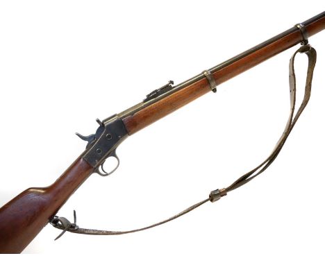 Remington model 1879 .43 Spanish Argentinian Contract rolling block rifle, 35 inch barrel secured by three bands and fitted w