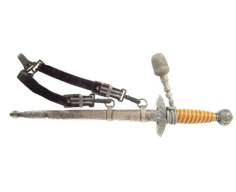 German WWII Third Reich Luftwaffe officer's dagger, with knot, the blade marked Paul Weyerberg Solingen. 42cm long 