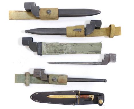 Five No.4 Lee Enfield Rifle bayonets, to includeMkI with scabbard stamped VNS AM/712,MkI spike bayonet without scabbardThree 