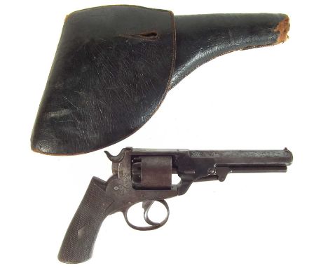 English Webley wedge frame type 80 bore percussion revolver, 4.5 inch barrel with traces of original blue, fitted with spring