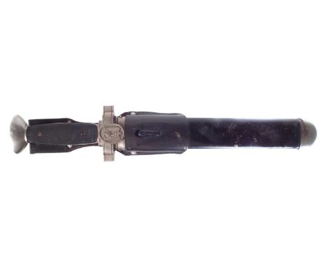 German WWII Third Reich enlisted man's Red Cross Dagger, saw back fullered blade stamped G.E.S. Geschützt, the guard with eag