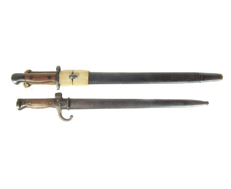 Two bayonets, to include a good 1907 pattern SMLE bayonet and scabbard with frog by Wilkinson also an 1892 Berthier bayonet a