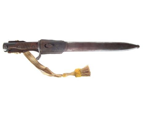 German WWI 1898 'butcher' bayonet, with scabbard, frog, and knot, the blade stamped P.D. Luneschloss Soligen. 