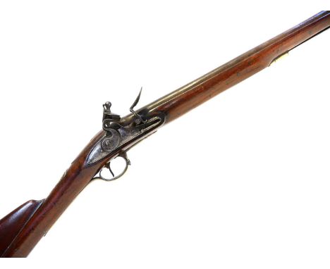 Flintlock .750 officer's fusil, 49 inch barrel fitted with bayonet lug, unsigned lock engraved with scrolls, handrail stock c