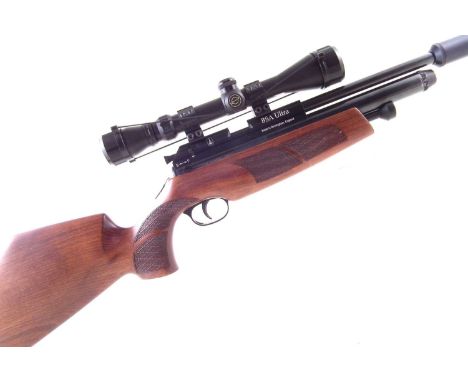 BSA Ultra PCP .22 air rifle carbine, serial number B1168 with 10 inch barrel fitted with silencer and Simmons 3-9 x 40 scope,