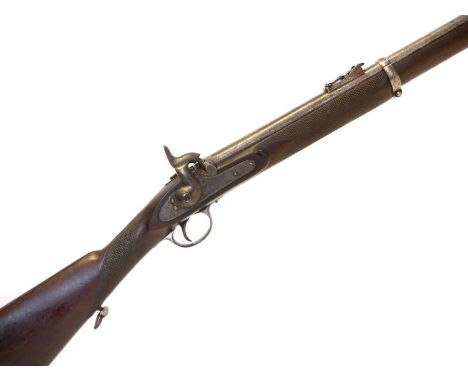 Percussion volunteer .577 two band rifle, 32 inch barrel bearing indistinct inscription, fitted with bayonet bar (marked 411)