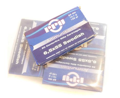 PPU 6.5 x 55 Swedish ammunition, 80 rounds with 156 grain soft point bullets. UK RFD OR FIREARMS LICENCE WITH CORRECT AMMUNIT
