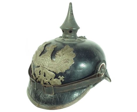 Imperial German WWI M-15 Prussian Pickelhaube, with owners name in pen R. Bonner to the inside.