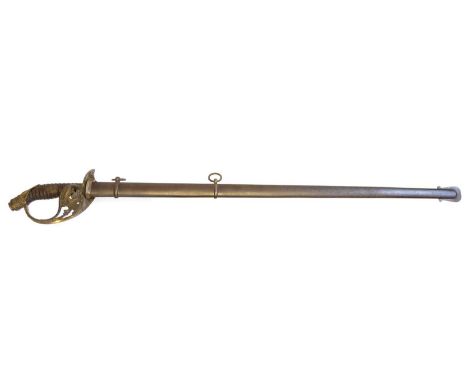 Prussian 1889 pattern officers sword and scabbard the blade with makers mark Eduard Kuhne Erfurt, decorated with blue and gil