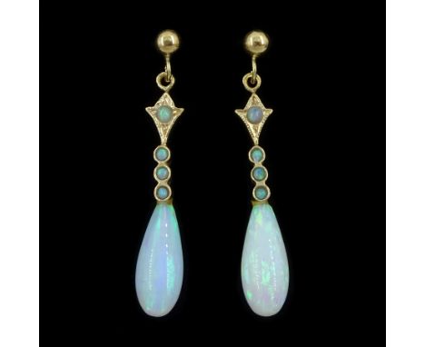Pair of 9ct gold opal pendant stud earringsCondition Report:Length = 32mm