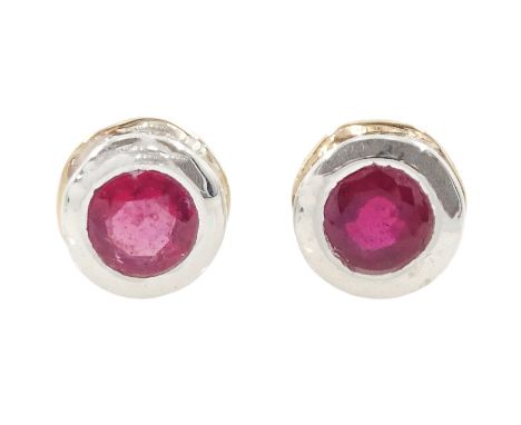 Pair of silver and 14ct gold wire ruby stud earrings, stamped 925Condition Report: Diameter = 6mm, good condition