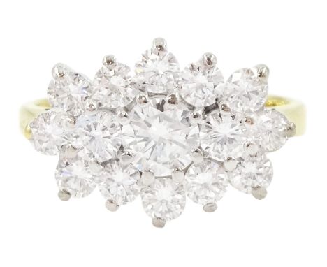 18ct gold round brilliant cut diamond cluster ring, London 1996, total diamond weight approx 1.25 caratCondition Report:Appro