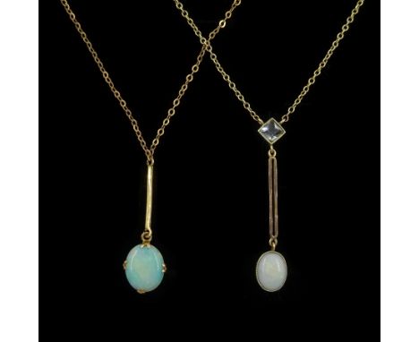Early 20th century gold opal and aquamarine pendant necklace and one other gold opal pendant necklace, both 9ctCondition Repo