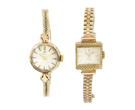 Tissot ladies 9ct gold manual wind wristwatch and a Rotary 9ct gold manual wind wristwatch, both on integral 9ct gold bracele