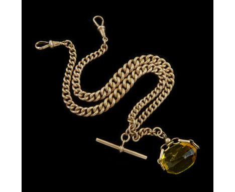 Early 20th century graduating 9ct rose gold Albert watch chain, each link stamped, makers mark C W S LD, Chester 1912, with 9
