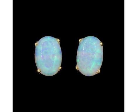 Pair of 9ct gold opal stud earrings, stampedCondition Report:Approx 0.5gm, head = 6mm x 4mm, good condition